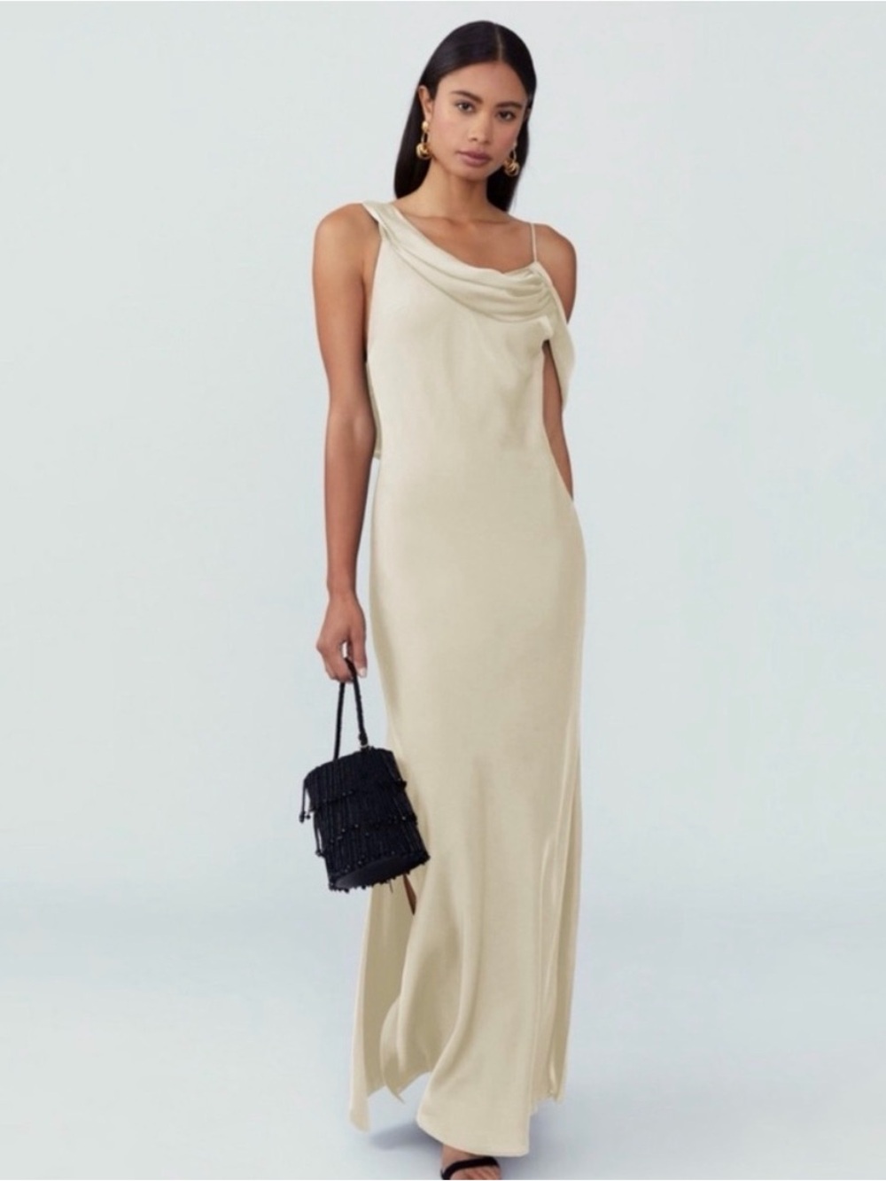 Fame and Partners Francois Matte Satin Maxi Dress In Champagne